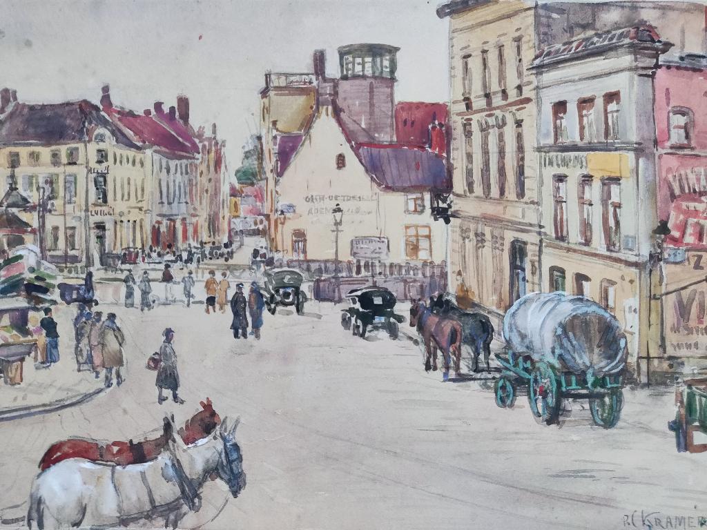 Piet Cornelis Kramer (1879-1940) - Gezicht op Brugge (1929), Ophalen of Verzenden