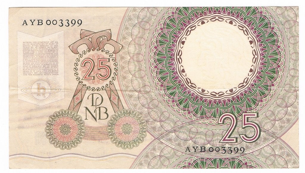 25 gulden 10 april 1955 Huygens, Ophalen of Verzenden, 25 gulden, Los biljet