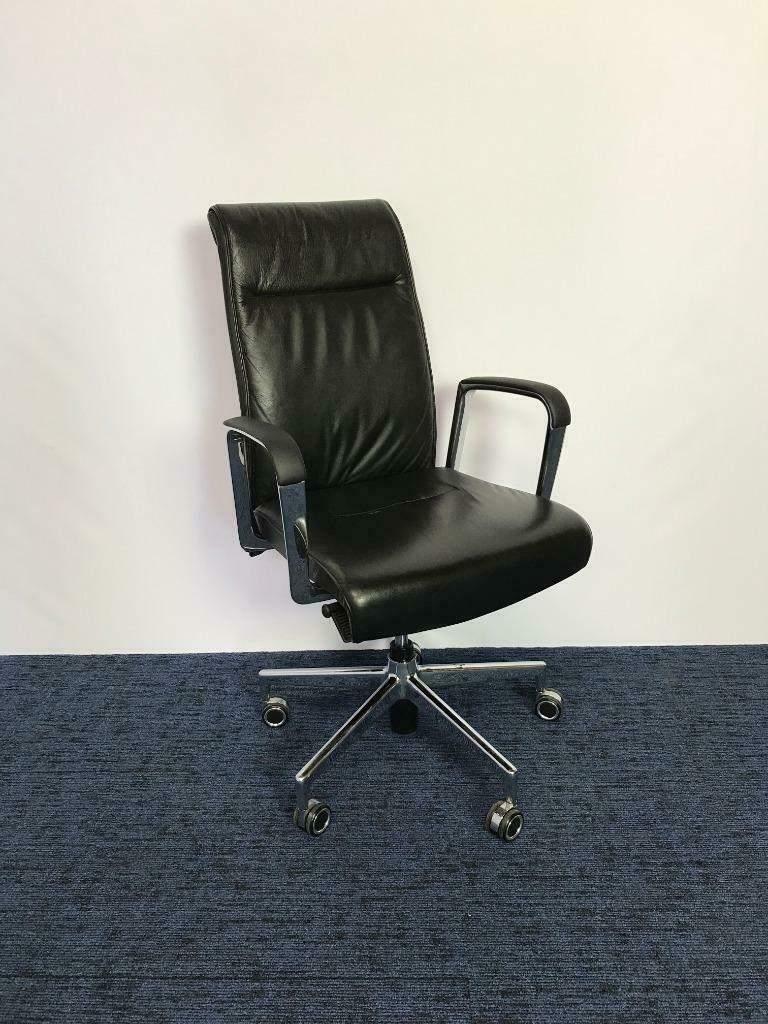 6 x Bureaustoel Kusch & Co, zwart leer, chroom voetkruis