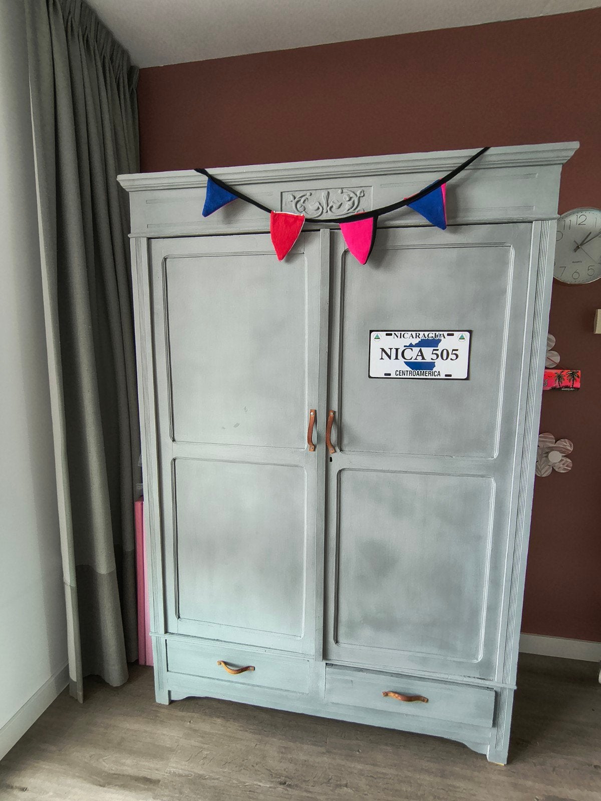 Brocante linnenkast, grijs krijtverf, roede,planken Uithoorn, Ophalen, Gebruikt, Kast, 50 tot 70 cm