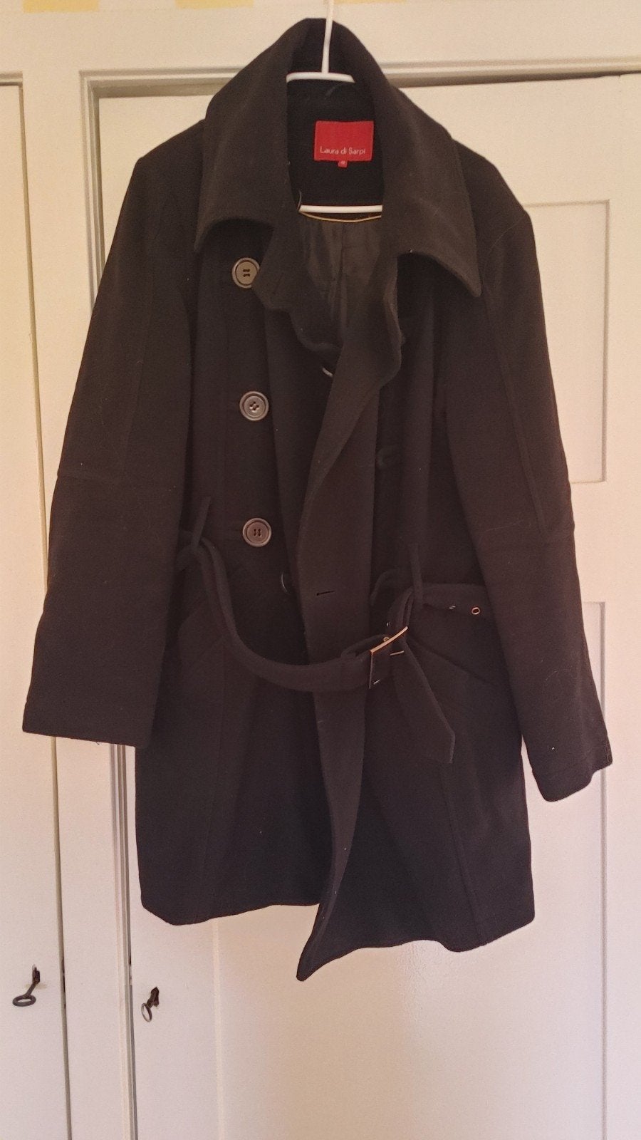 Laura di Sarpi Zwarte Wollen Jas Maat 48, Zwart, Maat 46/48 (XL) of groter, Ophalen of Verzenden, Zo goed als nieuw