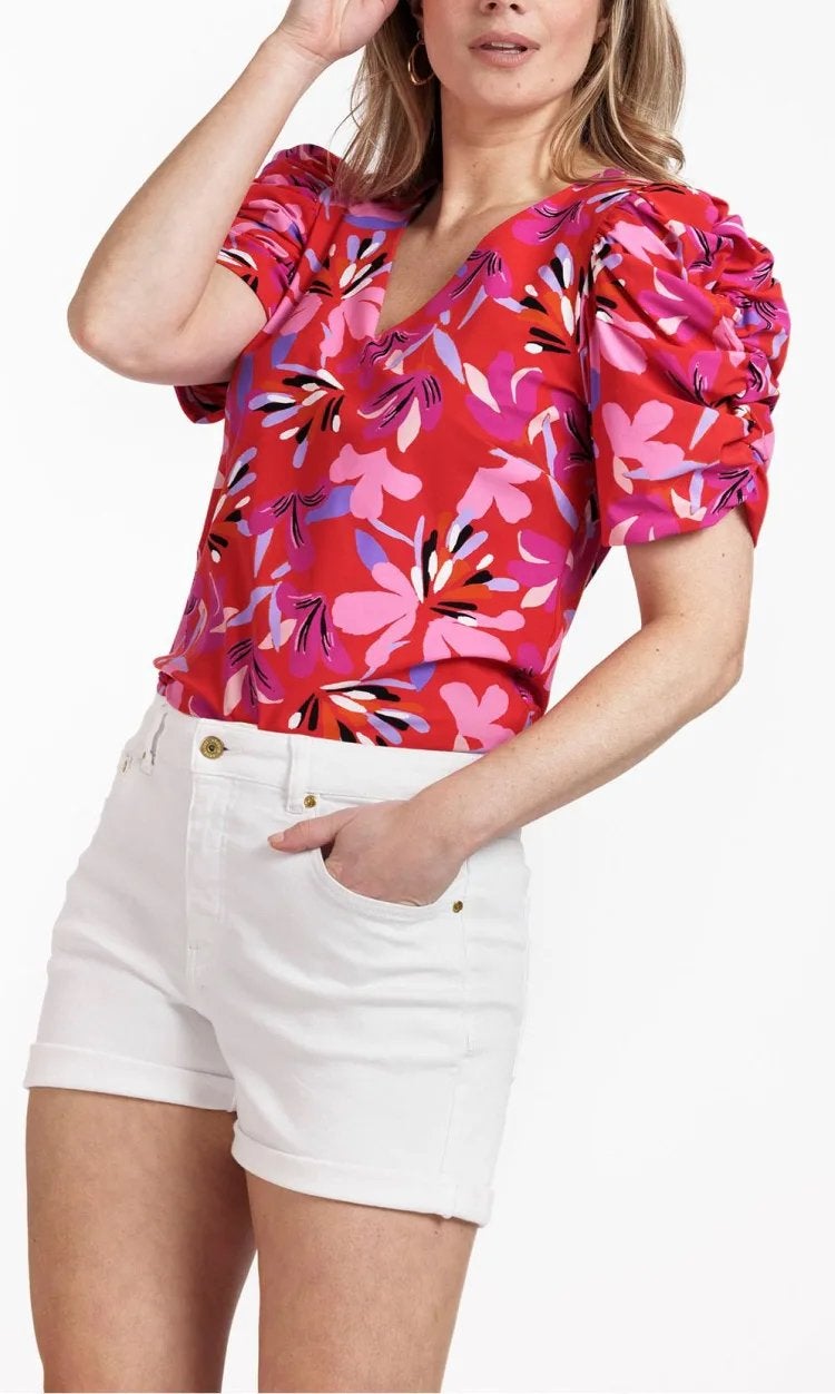 Studio anneloes arabella flower blouse L rood travelstof, Kleding | Dames, Maat 42/44 (L), Ophalen of Verzenden, Zo goed als nieuw