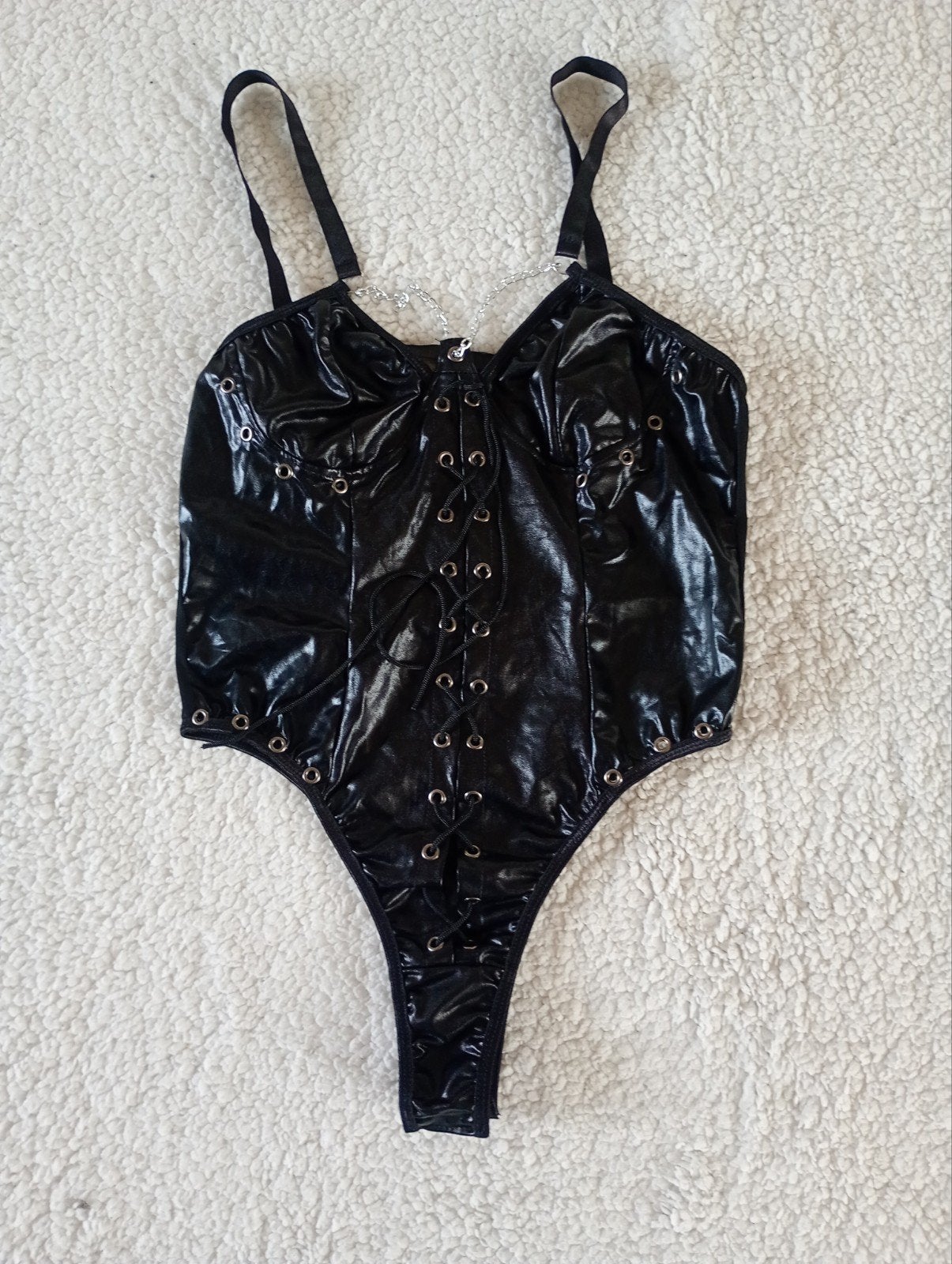 Zwarte wetlook en mesh bodysuit dames - Maat L, Kleding | Dames, Verzenden, Zwart, Onbekend, Onbekend