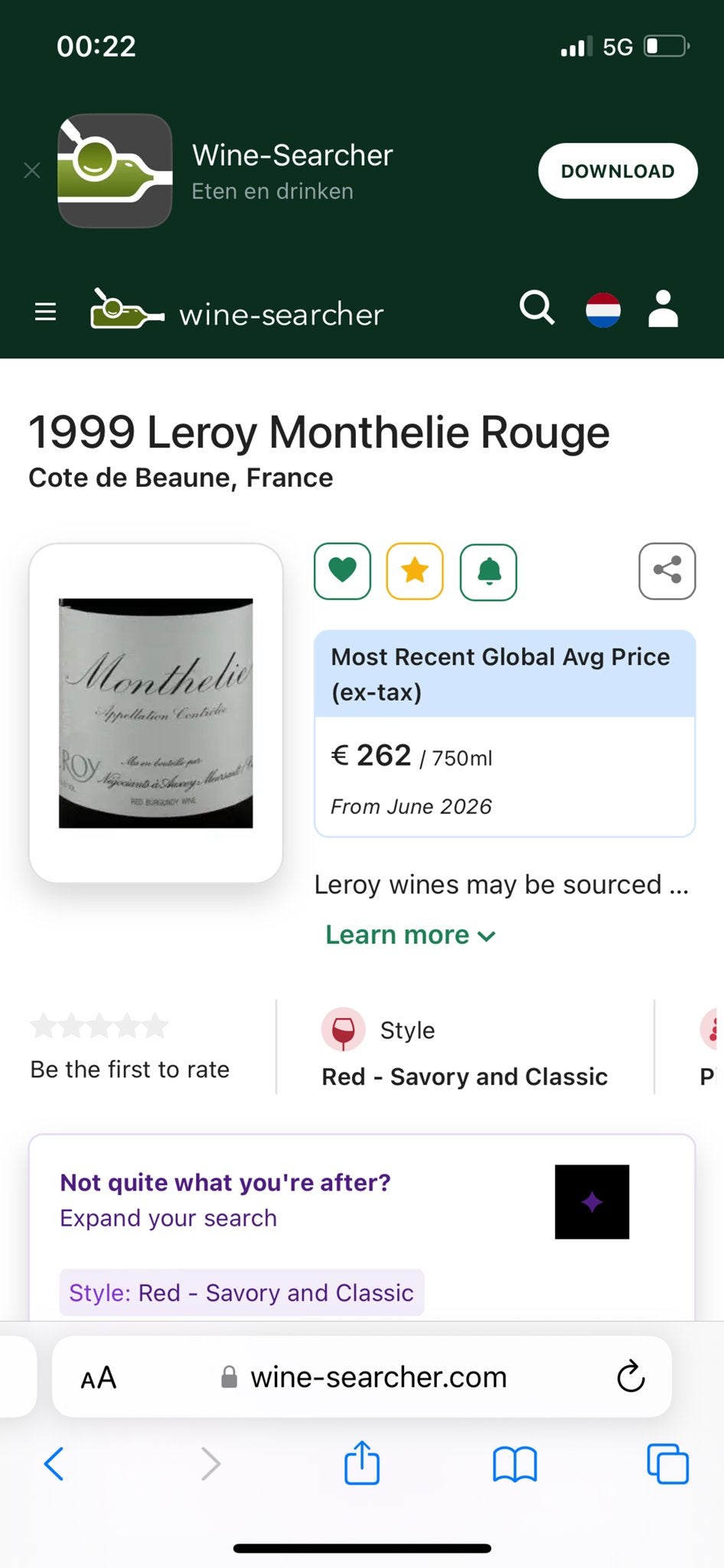 5 x 1999 Leroy Monthelie Rouge - Exclusieve Rode Wijn, Frankrijk, Nieuw, Ophalen of Verzenden, Rode wijn