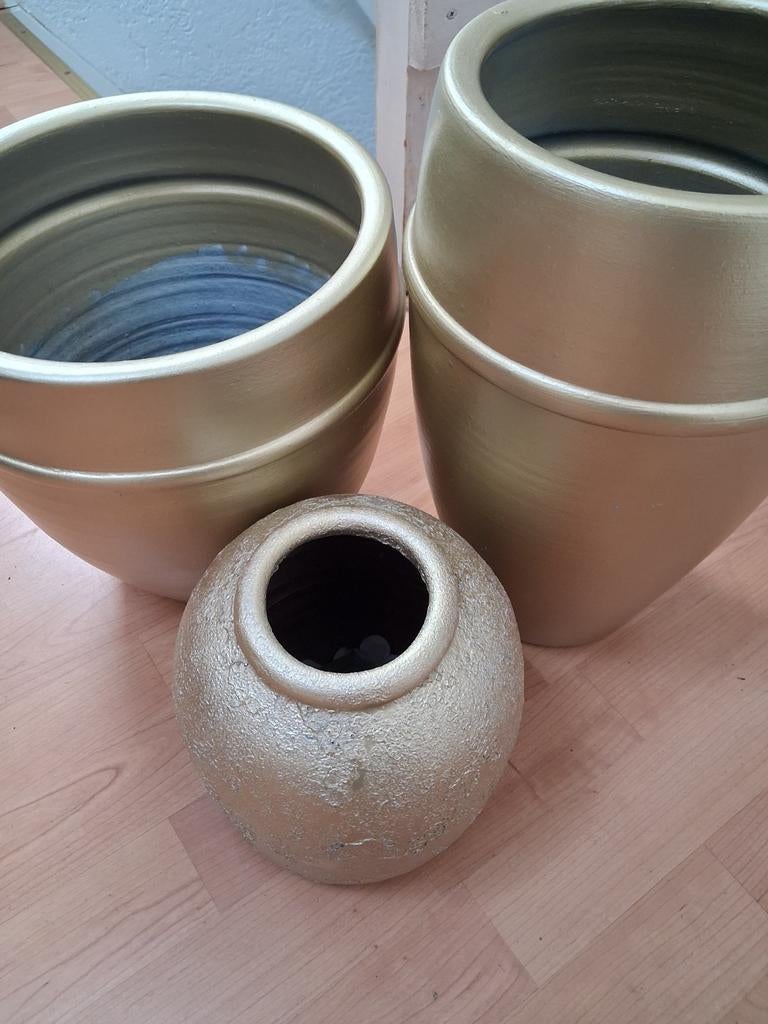 3 vazen goud kleur, Ophalen, Overige kleuren, Overige materialen, Minder dan 50 cm