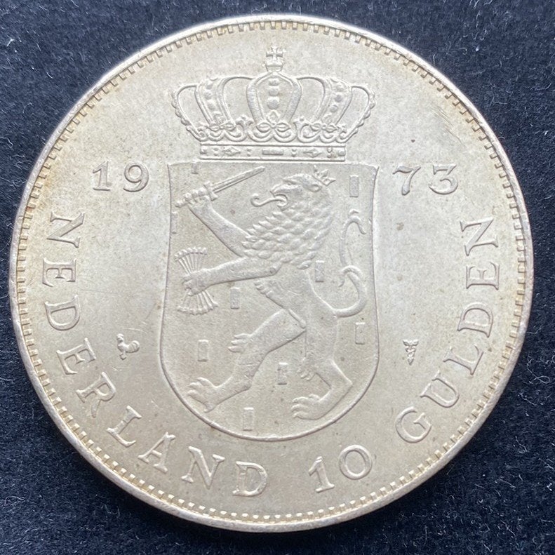Zilveren 10 Gulden 1973 - Juliana 25-jarig Regeringsjubileum, Koningin Juliana, Zilver, Ophalen of Verzenden, Losse munt