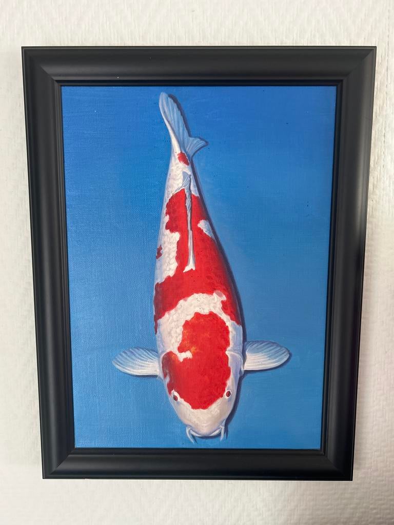 Schilderij olieverf van een Koi karper in lijst, Ophalen of Verzenden