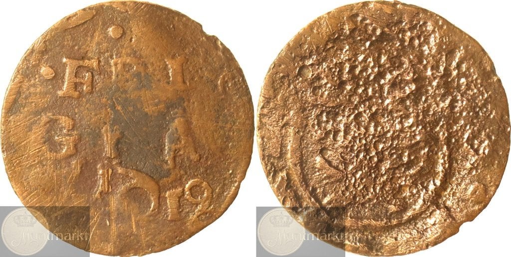 Reckheim - Duit 1619 (retrograde 6), Ophalen of Verzenden, Vóór koninkrijk, Overige waardes, Losse munt