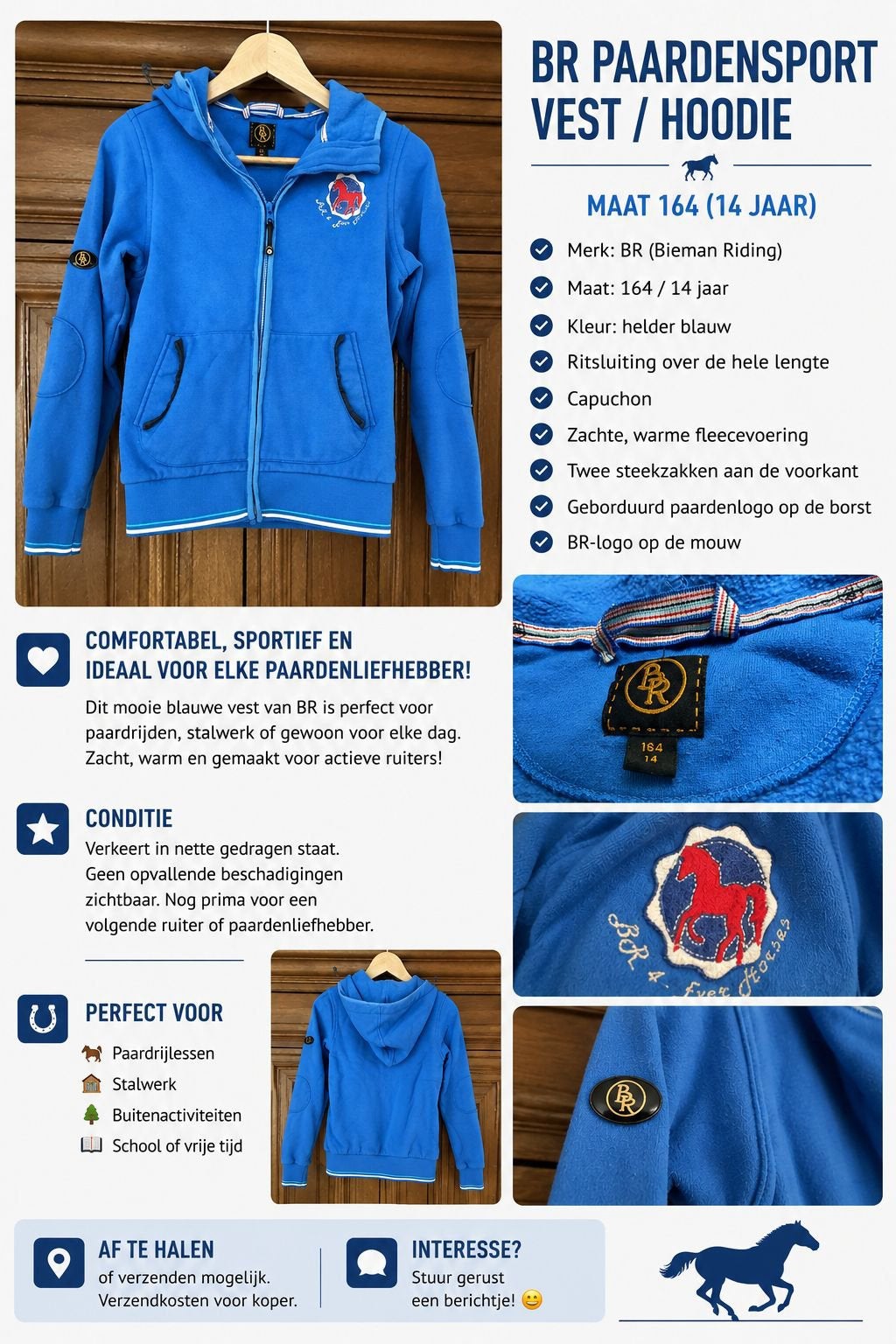 Comfortabel en sportief BR vest/hoodie maat 164 (14 jaar), Kinderen en Baby's, Kinderkleding | Maat 164, Ophalen of Verzenden