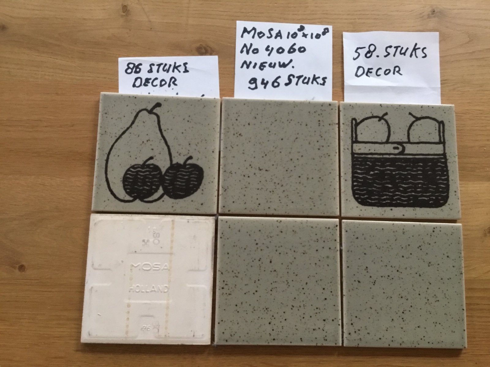 Mosa 4060 grijs bruin spik.incl. 2 srt. decor 10,8x10,8 cm., Nieuw, Ophalen of Verzenden, Minder dan 20 cm, 10 m² of meer