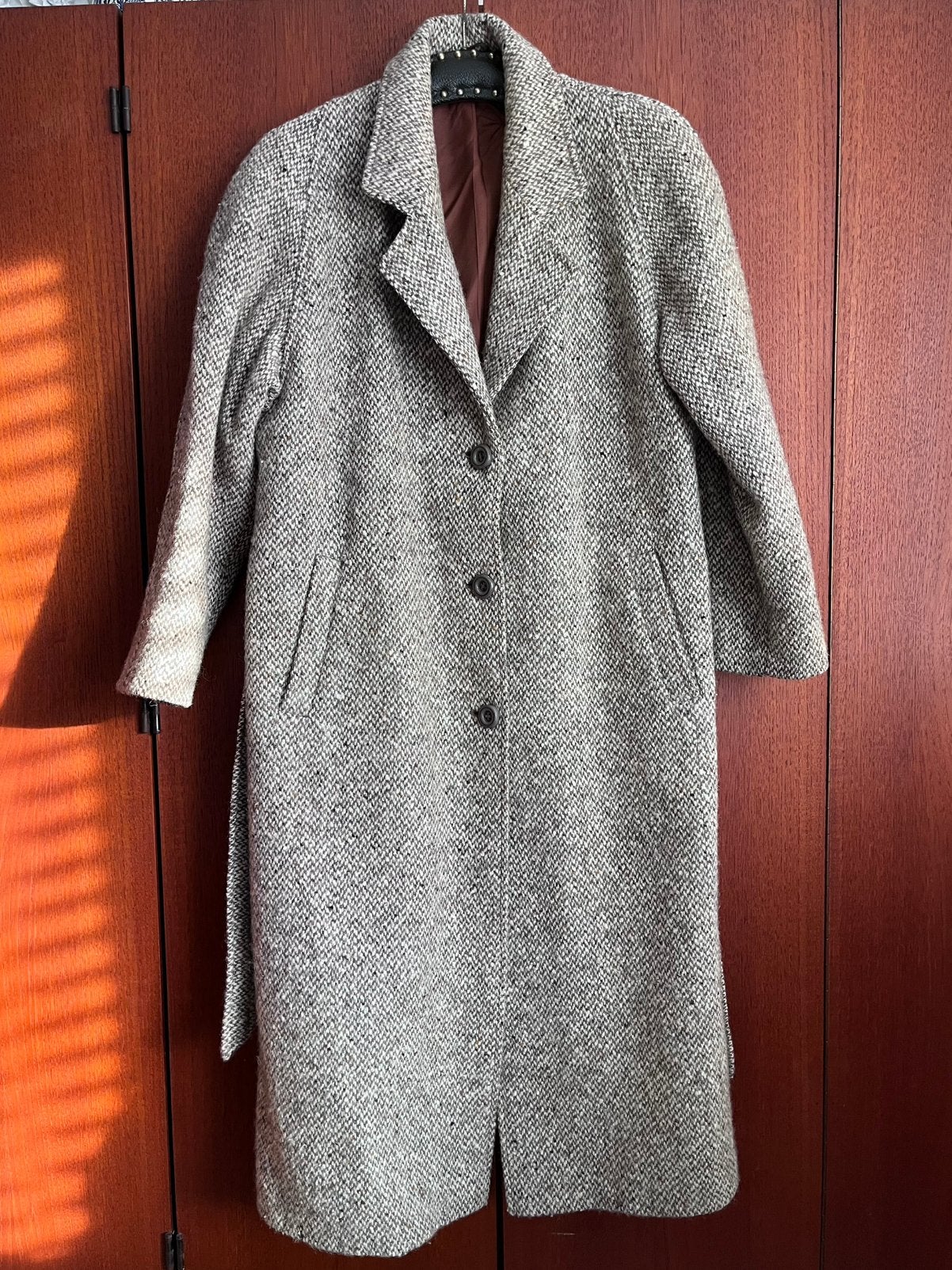 Vintage lange wollen trenchcoat grijs/beige, Kleding | Dames, Ophalen of Verzenden, Zo goed als nieuw, Maat 38/40 (M), Beige