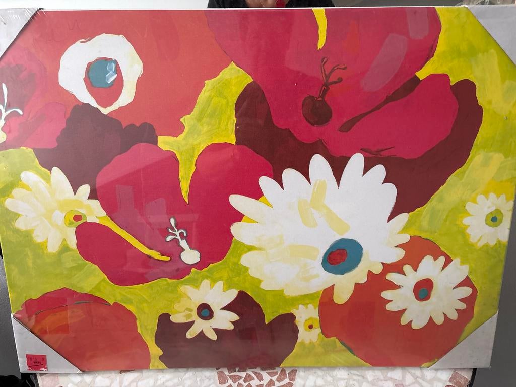 Fleurig canvas schilderij 70x50 cm - Nieuw in verpakking, Ophalen, Nieuw, Schilderij, 50 tot 75 cm