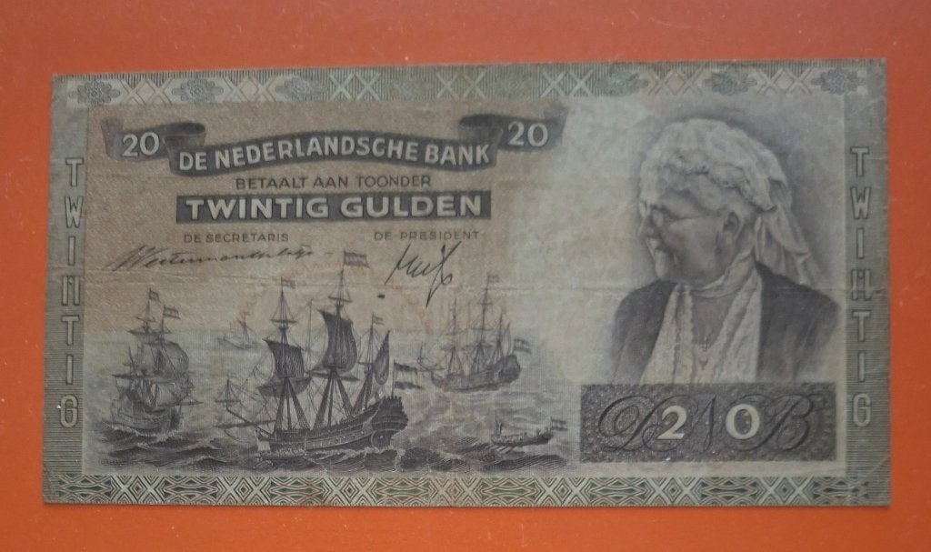 Bankbiljet 20 gulden 1941 OVERDRUKT, Emma, cat. PL51.b2, Verzenden, 25 gulden, Los biljet