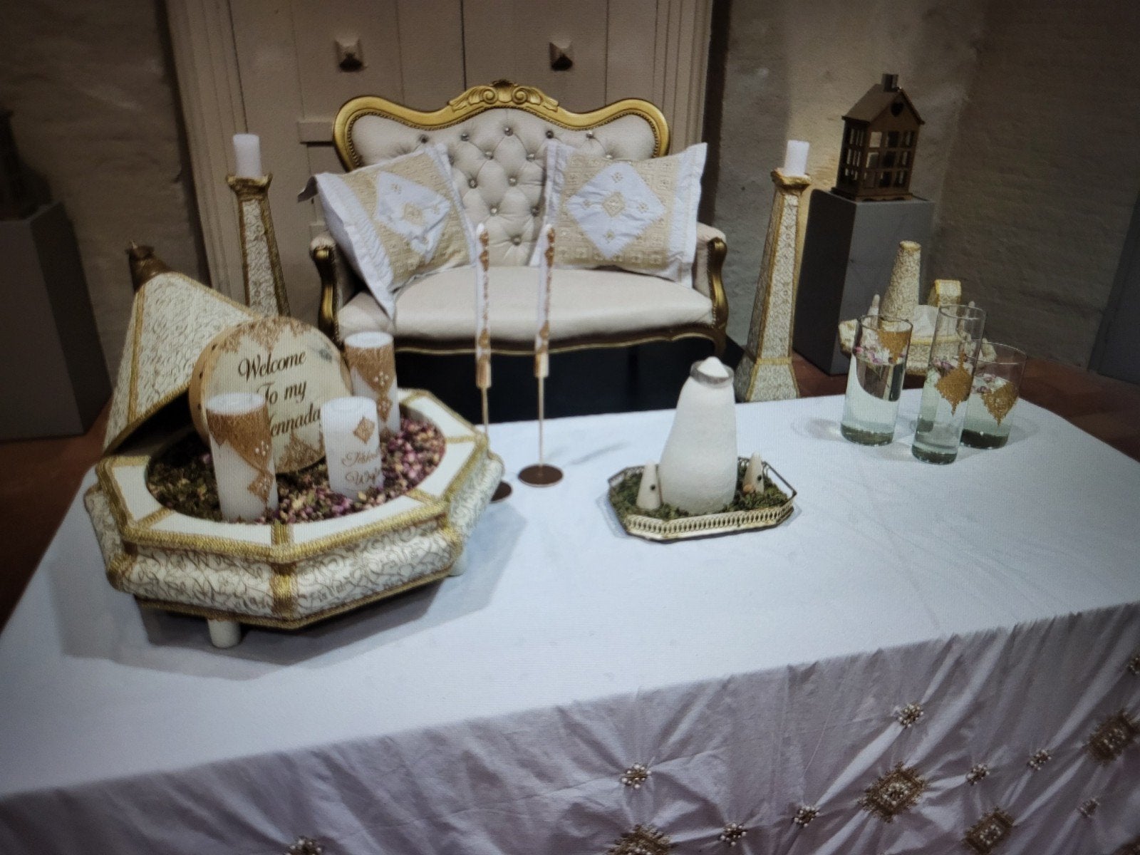 Decoratieve zuilen en bankje voor evenementen, Ophalen of Verzenden