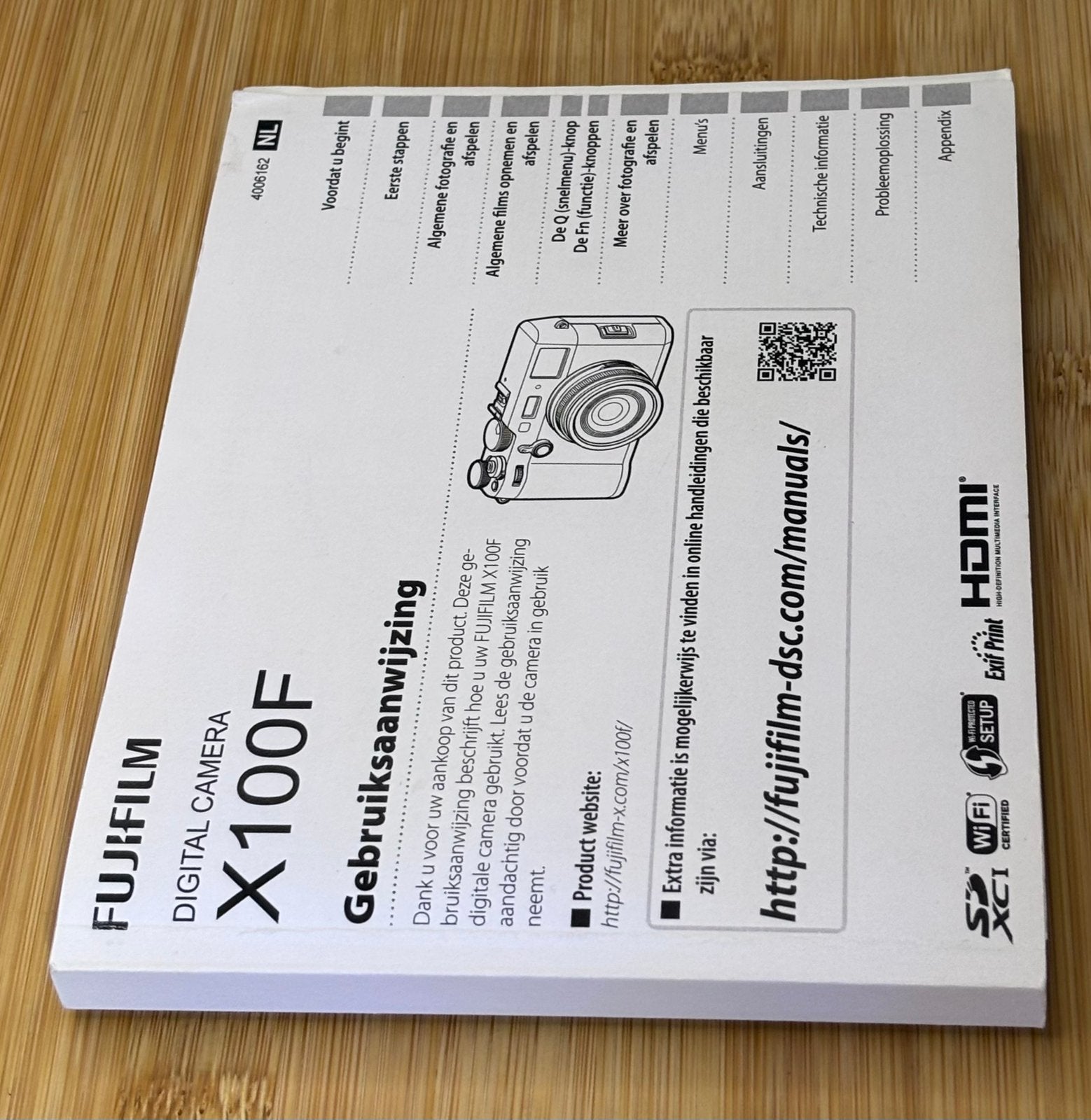 Fujifilm X100F gebruiksaanwijzing nederlandstalig, Ophalen of Verzenden, Zo goed als nieuw, Fujifilm, Compactcamera