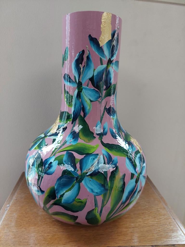 Kunst van Sharon vaas Roze vaas Sharon de Jager, Ophalen of Verzenden, Overige kleuren, Minder dan 50 cm