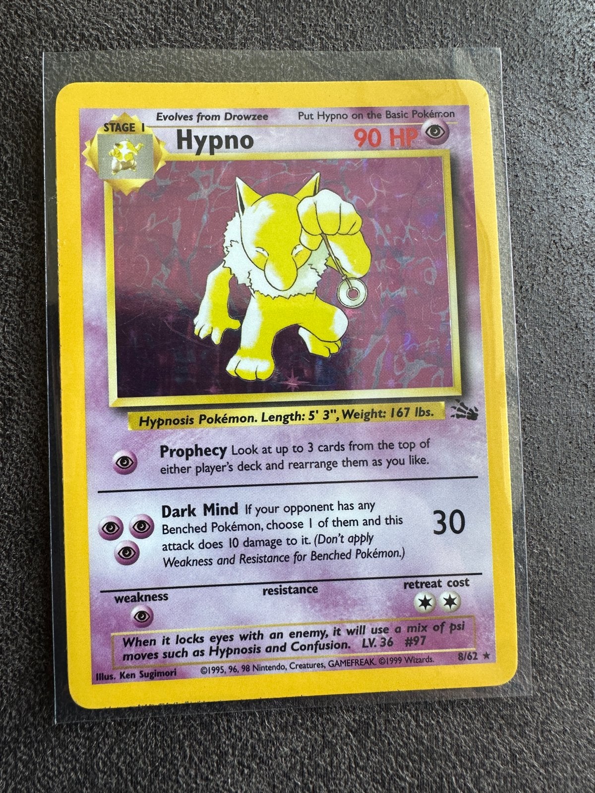 Pokémon Hypno 8/62 Fossil Set - Zeldzame Kaart, Ophalen of Verzenden, Zo goed als nieuw, Losse kaart