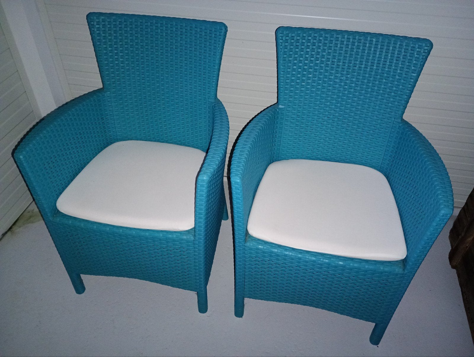 2x Blauwe Tuinstoelen met Kussens, Ophalen, Gebruikt, Wicker