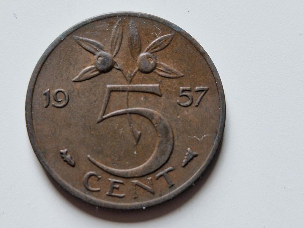 5 cent Nederland 1957 1950-1980, Postzegels en Munten, Munten | Nederland, Ophalen of Verzenden, Koningin Juliana, 5 cent, Losse munt