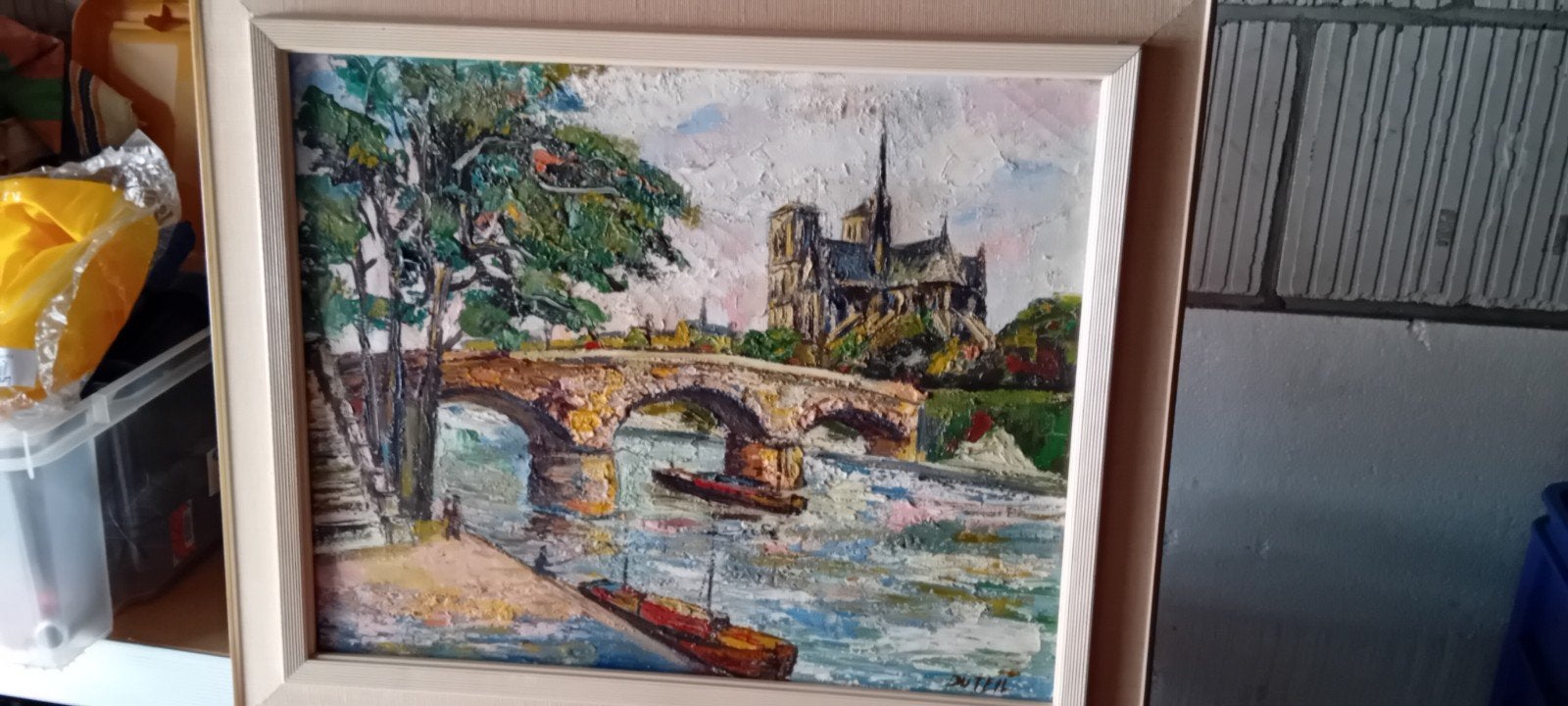 Jean Claude Duteil. Fraai schilderij Seine te Parijs, Antiek en Kunst, Ophalen of Verzenden