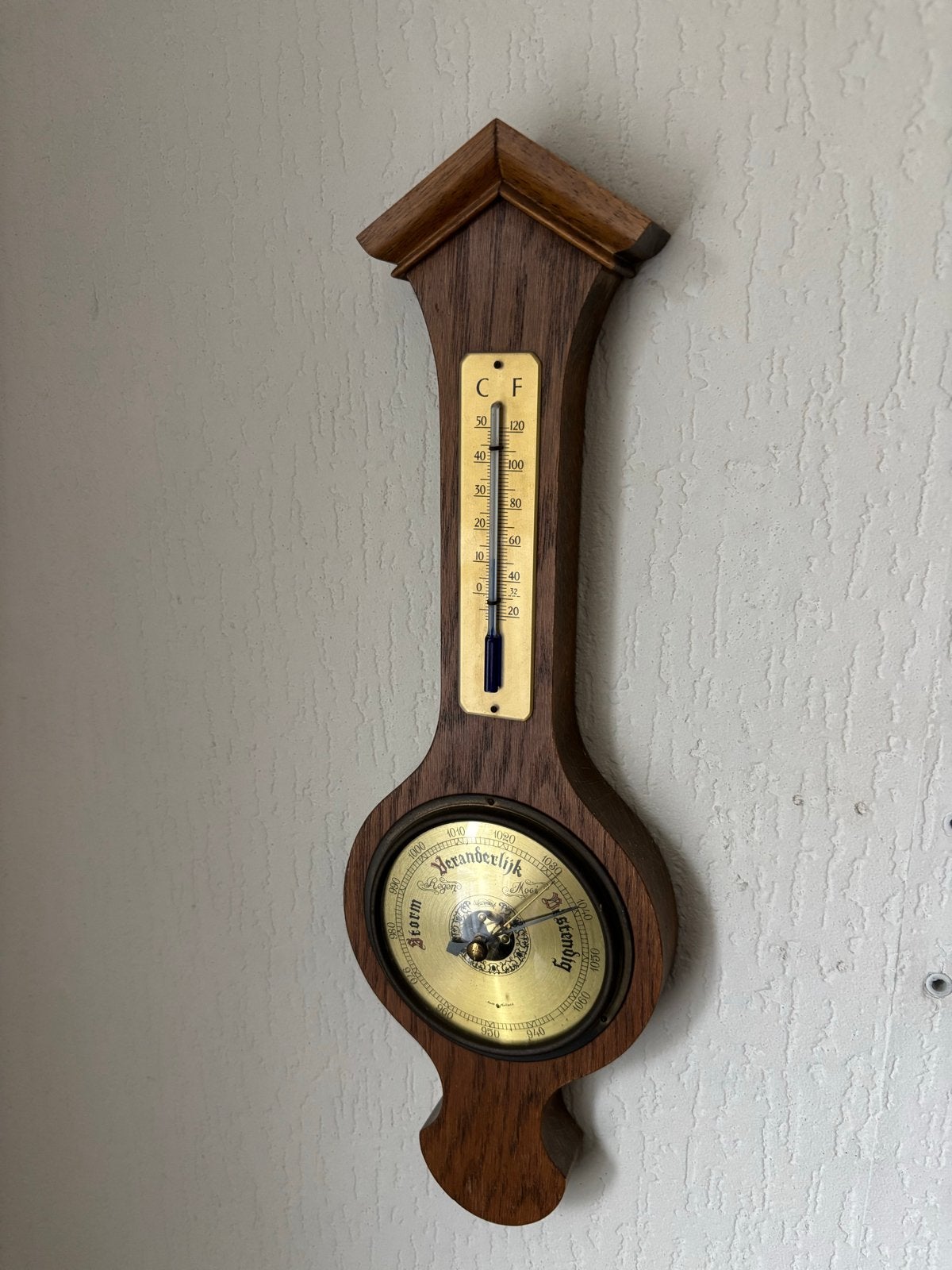Vintage Barometer en Thermometer in Houten Behuizing, Ophalen of Verzenden, Gebruikt, Weerstation
