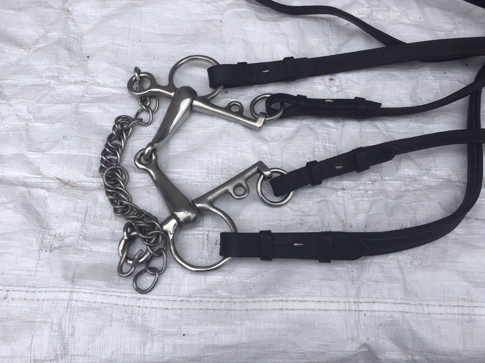 Pelhalmbit met kinketting en dubbele teugel full, Ophalen of Verzenden, Zwart, Zo goed als nieuw, Teugels