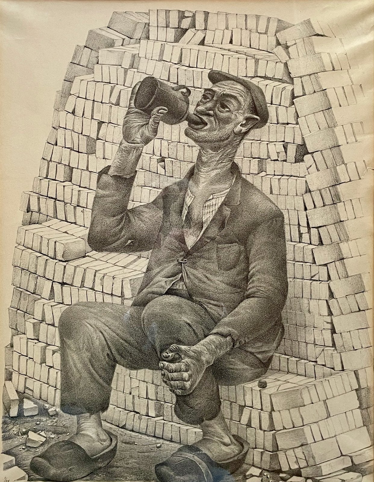Gesigneerde lithografie ‘De Opperman' van George Notenboom, Ophalen, Tekening, Lithografie, Gesigneerd