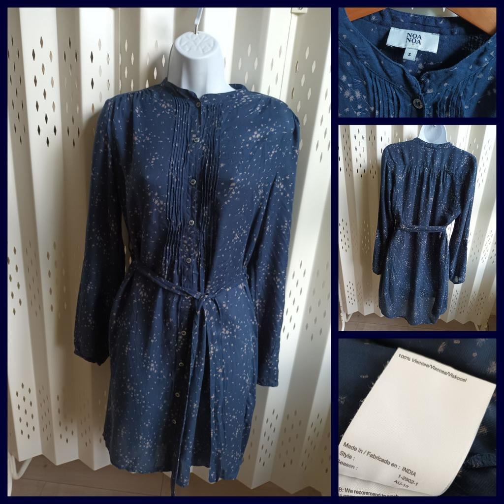 Noa Noa donkerblauwe jurk knoopsluiting viscose S/M, Kleding | Dames, Jurken, Ophalen of Verzenden, Gedragen, Boven de knie, Blauw