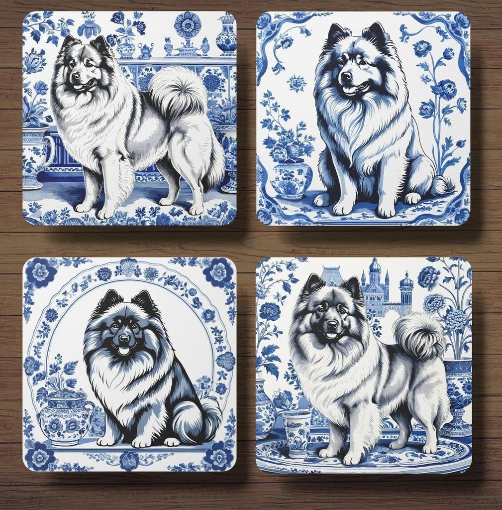 Keeshond Delfts Blauw onderzetters met houder, Ophalen of Verzenden, Nieuw