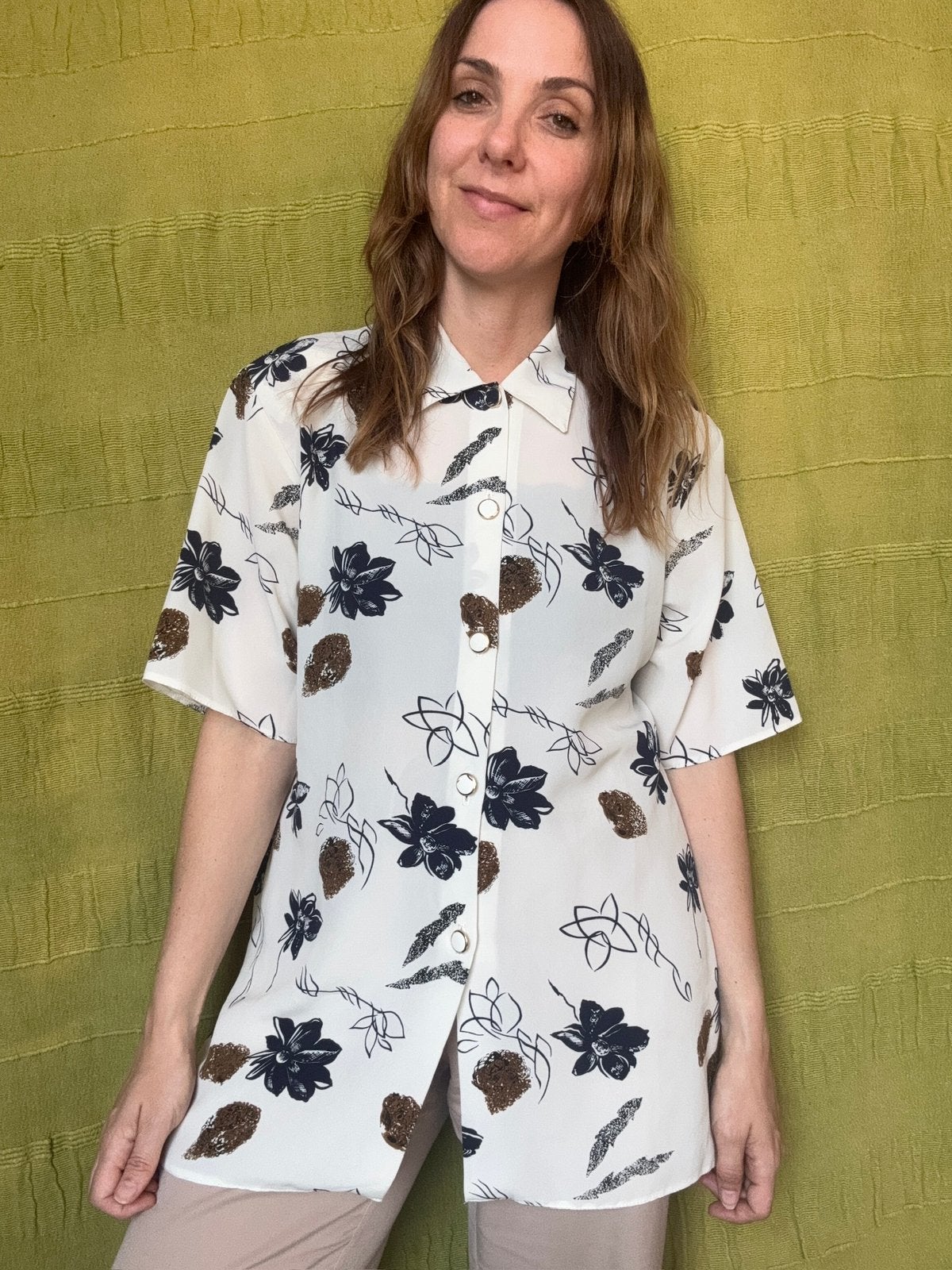 Vintage blouse - bloemenprint - L/40 - oversized, Maat 38/40 (M), Hgv, Wit, Hgv