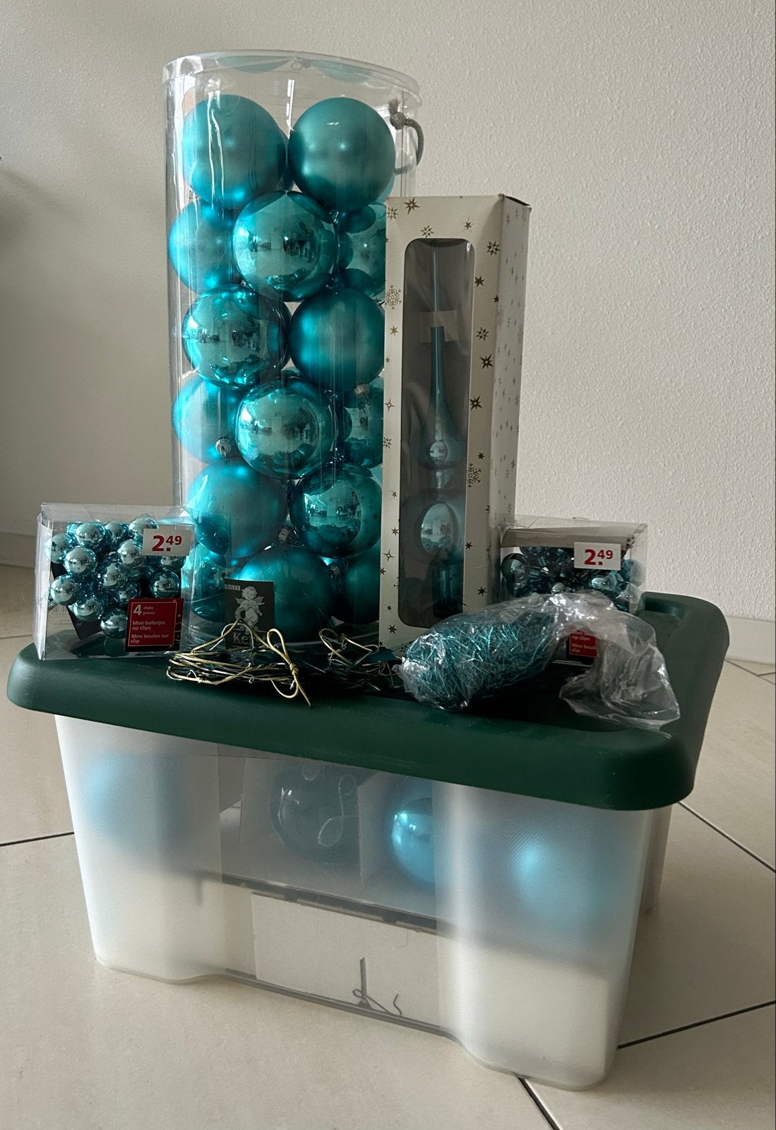 Aqua blauwe kerstboomversiering incl. opbergbox, Diversen, Kerst, Ophalen, Zo goed als nieuw