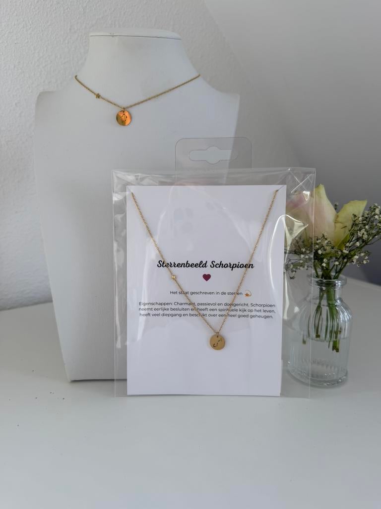 Ketting sterrenbeeld Schorpioen, Sieraden, Tassen en Uiterlijk, Kettingen, Nieuw, Overige materialen, Goud, Met hanger, Verstelbaar