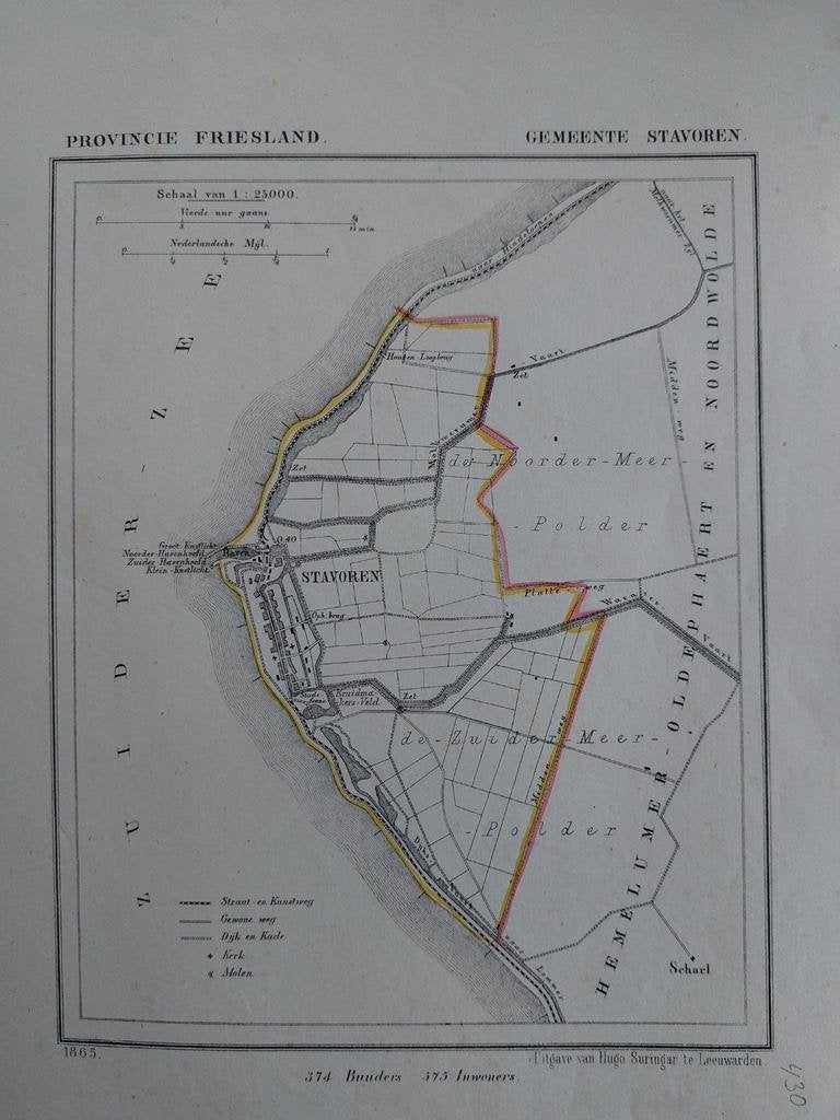 20 / Stavoren Scharl Zuiderzee Litho uit 1865 van J. Kuyper, Ophalen of Verzenden