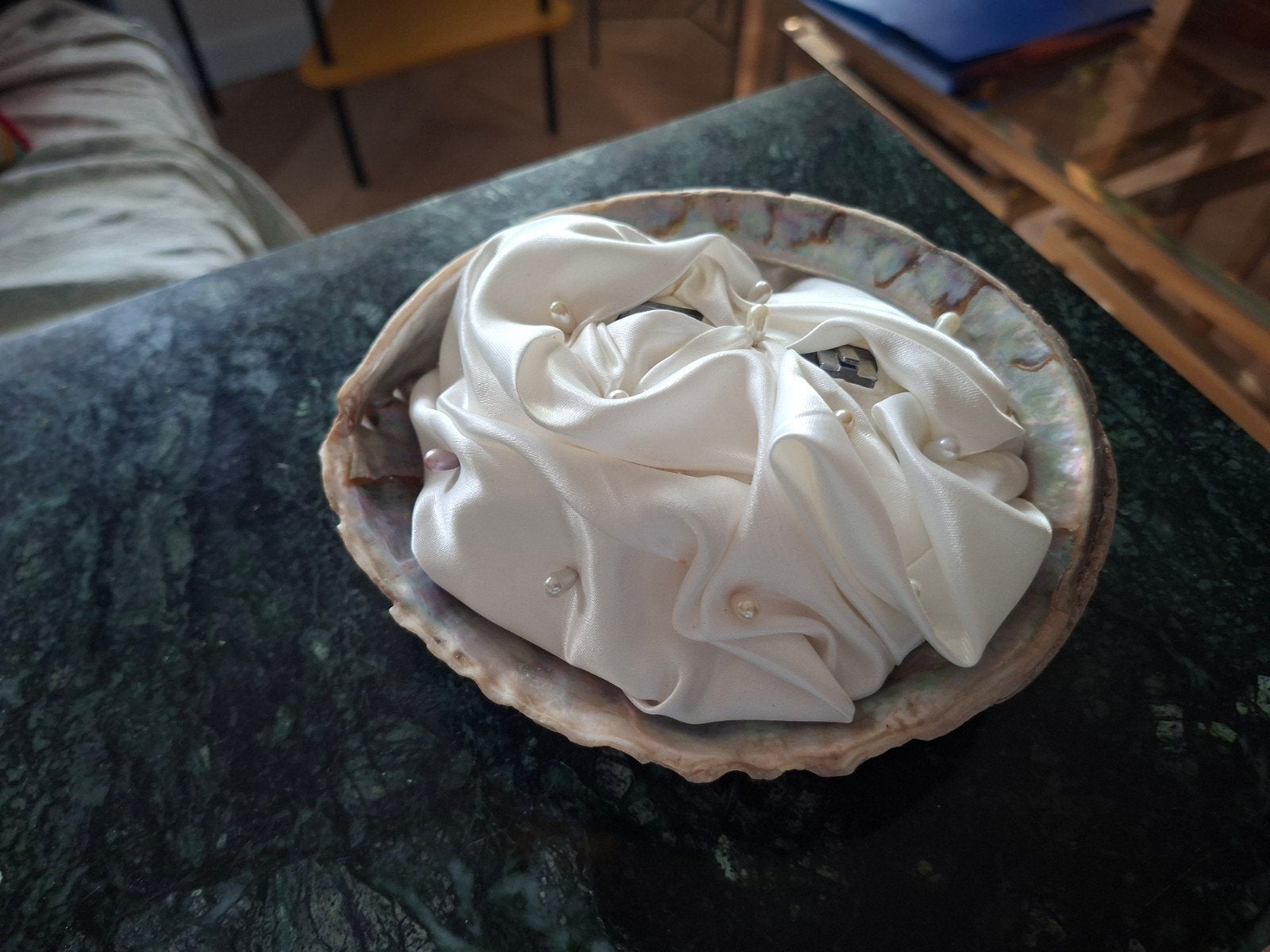 Handgemaakte Schelp Trouwringhouder - Uniek & Elegant, Gebruikt, Meerkleurig, Boho, Ophalen of Verzenden