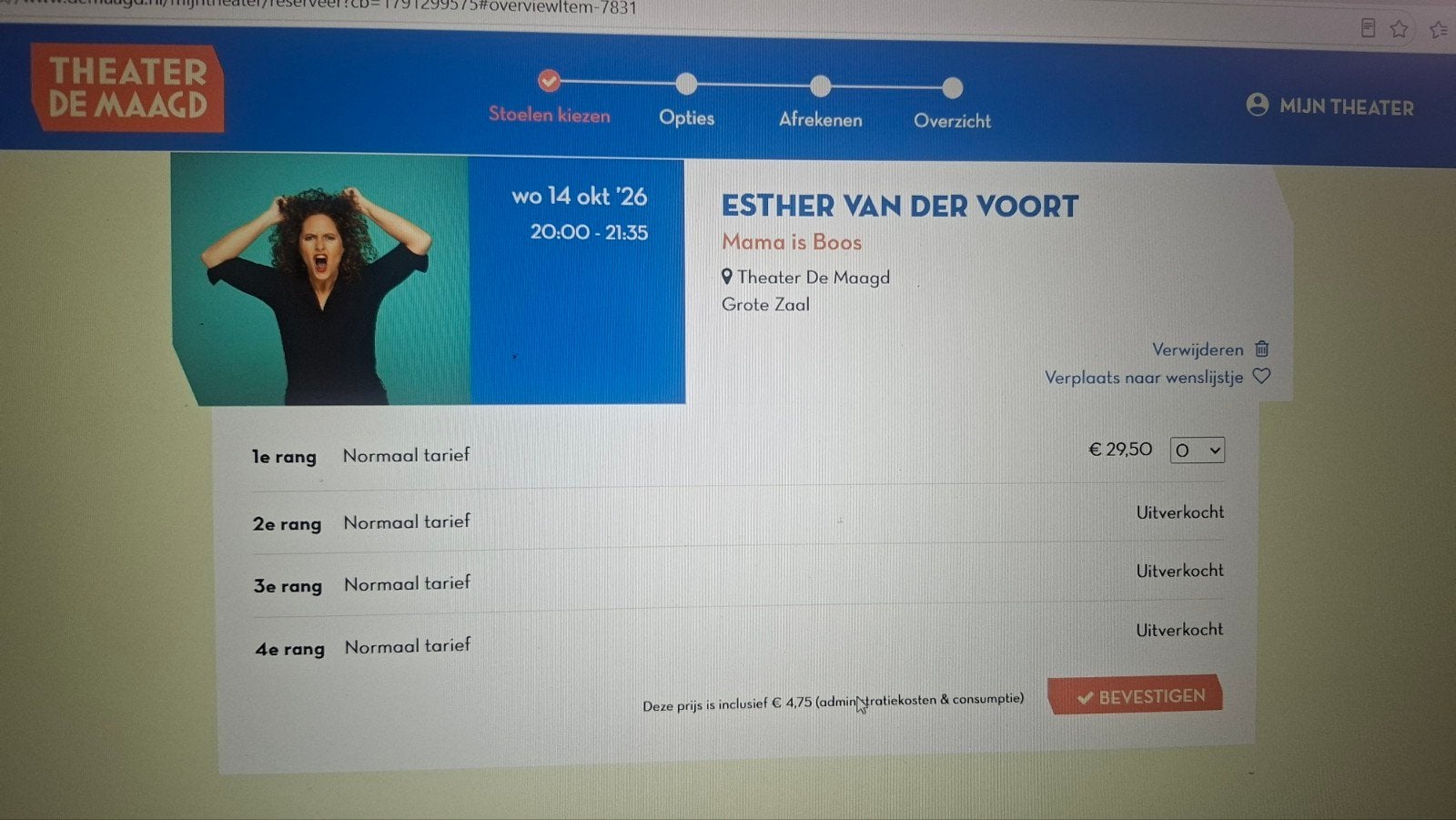 3 kaartjes voorstelling esther van der voort " mama is boos", Drie personen of meer, Oktober