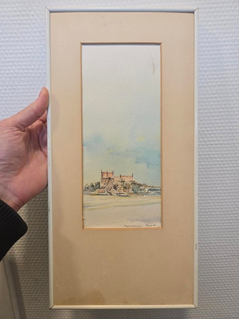 Schilderij: Aquarel van een kasteel/fort aan het water, Antiek en Kunst, Kunst | Schilderijen | Klassiek, Ophalen of Verzenden