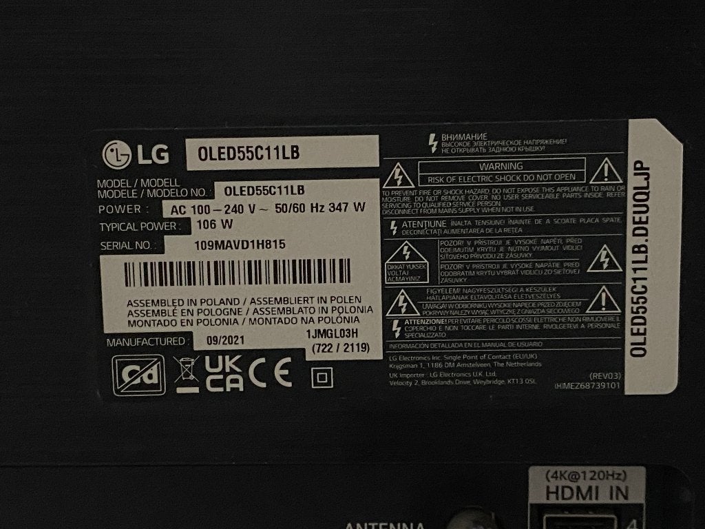 Gezocht: LG OLED55C11LB onderdelen, Ophalen, 50 Hz, OLED, 100 cm of meer