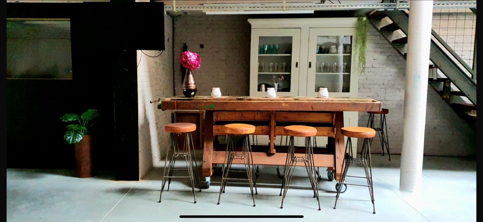Robuuste Werkbank / Bartafel / Sidetable op wielen, Ophalen, Gebruikt, Vintage, 75 cm of meer