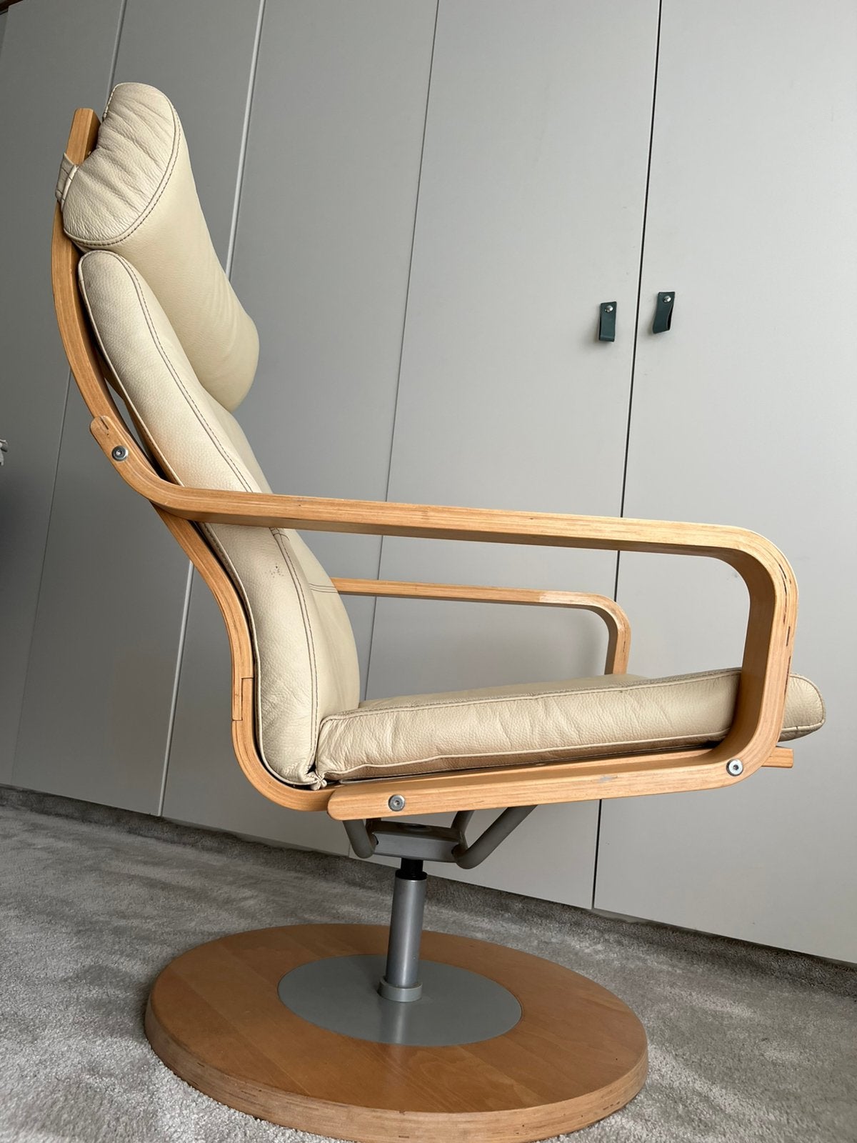 Ikea Poäng draaistoel vintage 1999 leer, Ophalen, Gebruikt, 75 tot 100 cm, Vintage Ikea