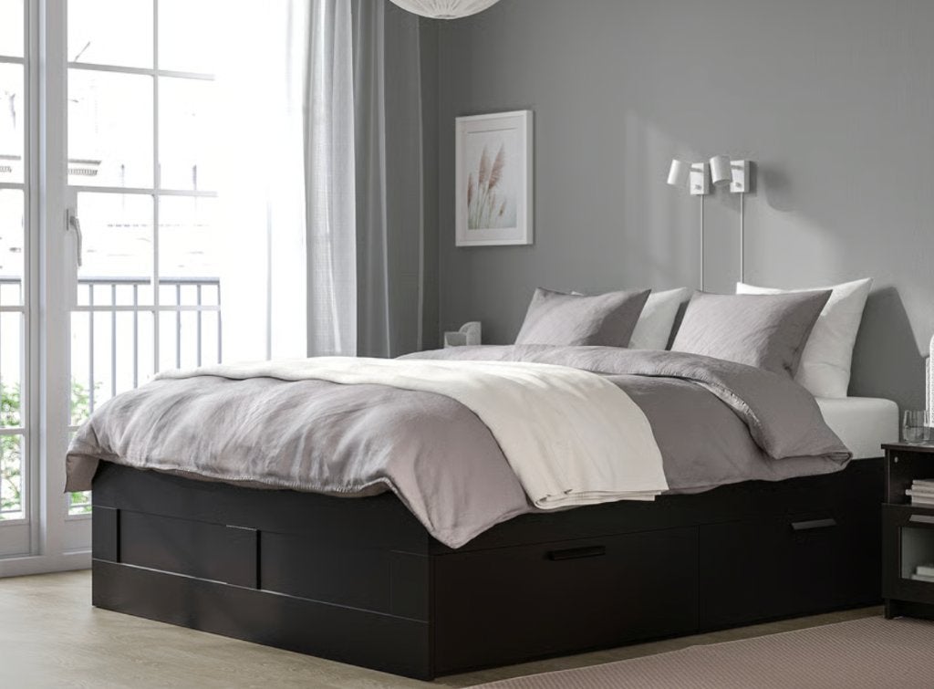 Tweepersoonsbed zwart 160x200 IKEA BRIMNES, Ophalen, Zwart, Tweepersoons, Zo goed als nieuw