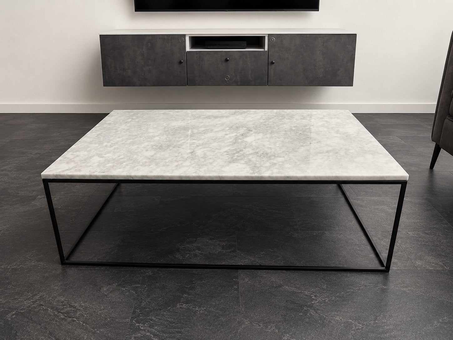 Bianco Carrara Marmeren Salontafel, Eettafel en Zuil Set, Ophalen, Overige materialen, Gebruikt, 50 tot 100 cm