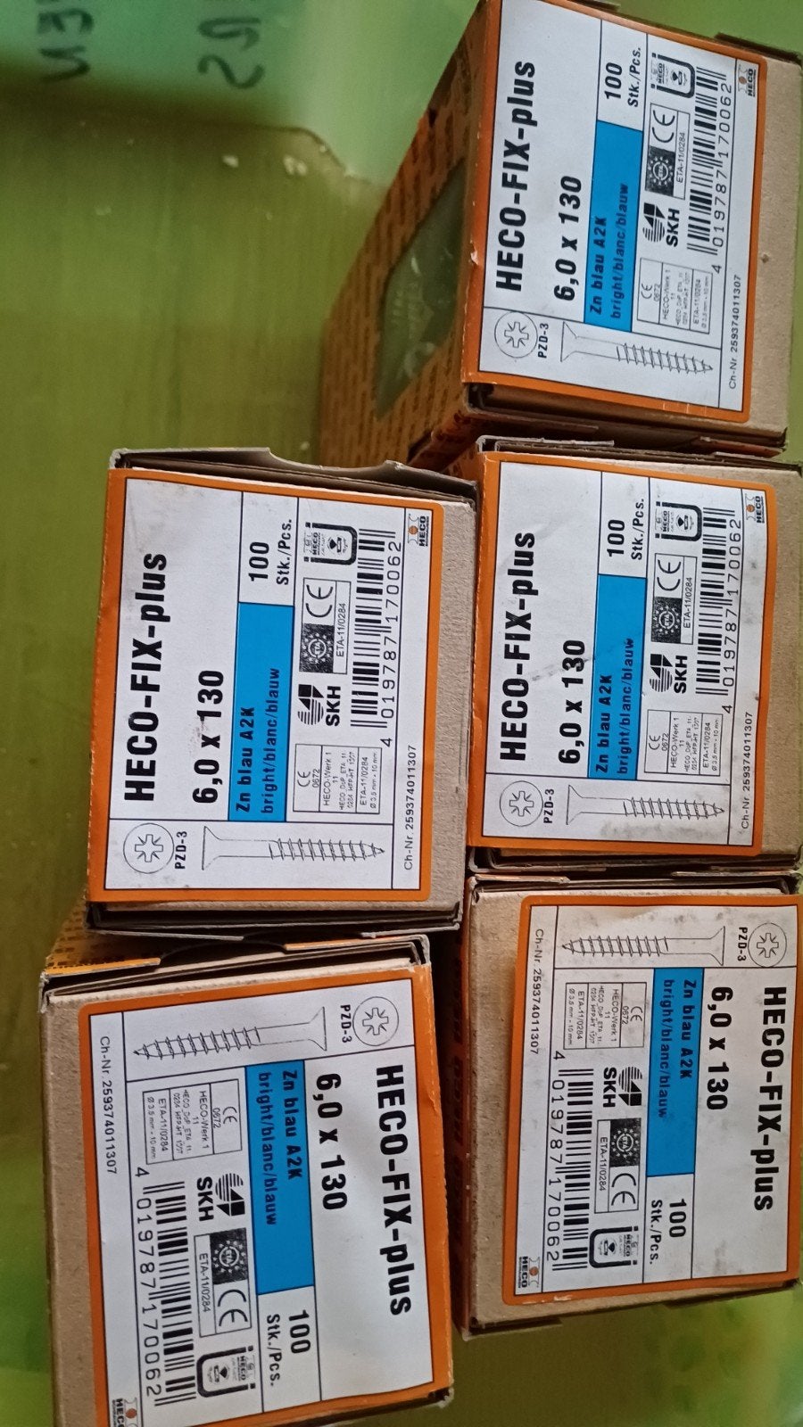 HECO-FIX-plus Schroeven 6,0 x 130 mm, Zn blau A2K, Ophalen, Nieuw, 100 tot 250 mm, Schroeven