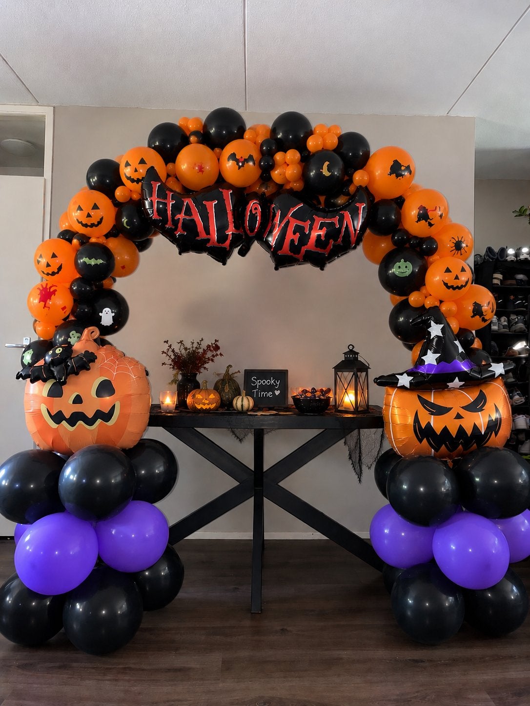 Halloween Decoratie: Ballonnenboog & Pompoen Pilaren, Ophalen of Verzenden, Nieuw, Versiering, Halloween of Griezel