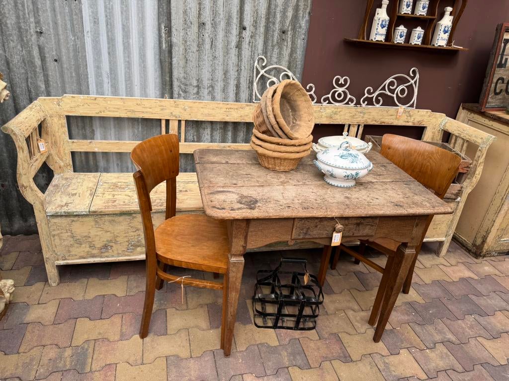 Massief eiken, boeren keuken tafel, pracht patina!, Ophalen