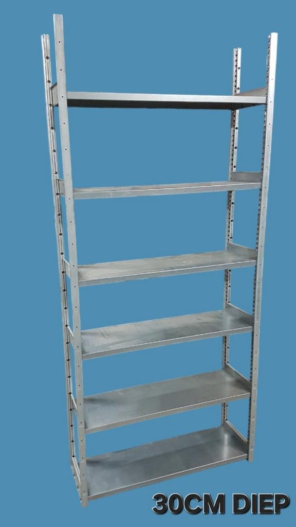 Verzinkte legbordstelling. Hoogte 2m / 2.5m. Diepte 50 of 60, Ophalen, Gebruikt