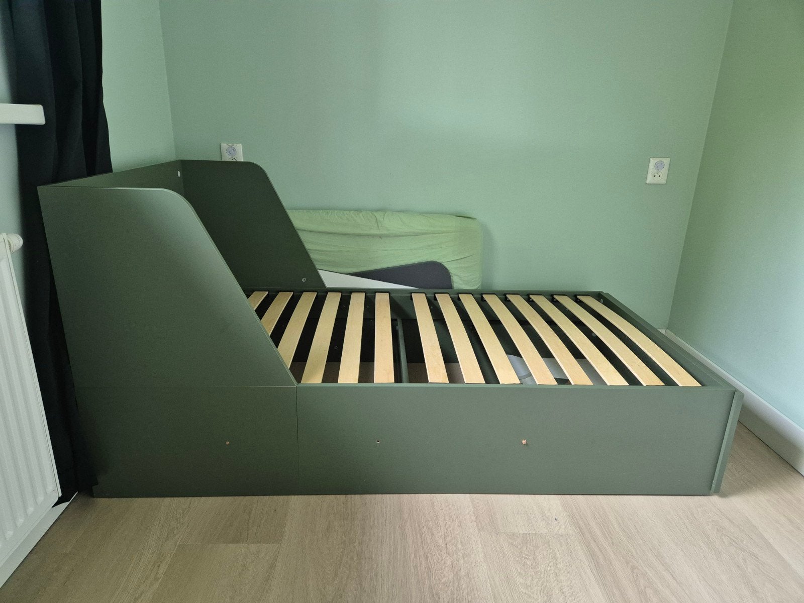 Juniorbed (kinderbed) met lade - Groen - 160x80, Ophalen, Gebruikt, Eenpersoons, 190 cm of minder