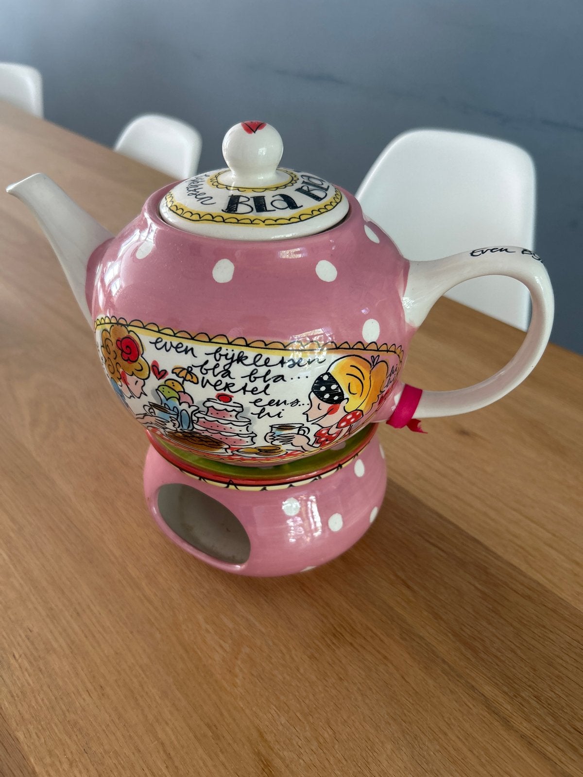 Blond Amsterdam theepot met theelichtje, Zo goed als nieuw, Roze, Steen/keramiek, Ophalen