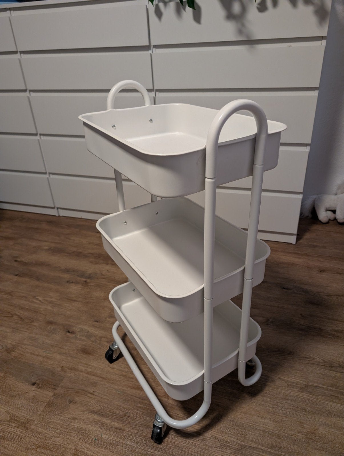 Wit metalen roltafel met 3 bakken, Huis en Inrichting, Ophalen