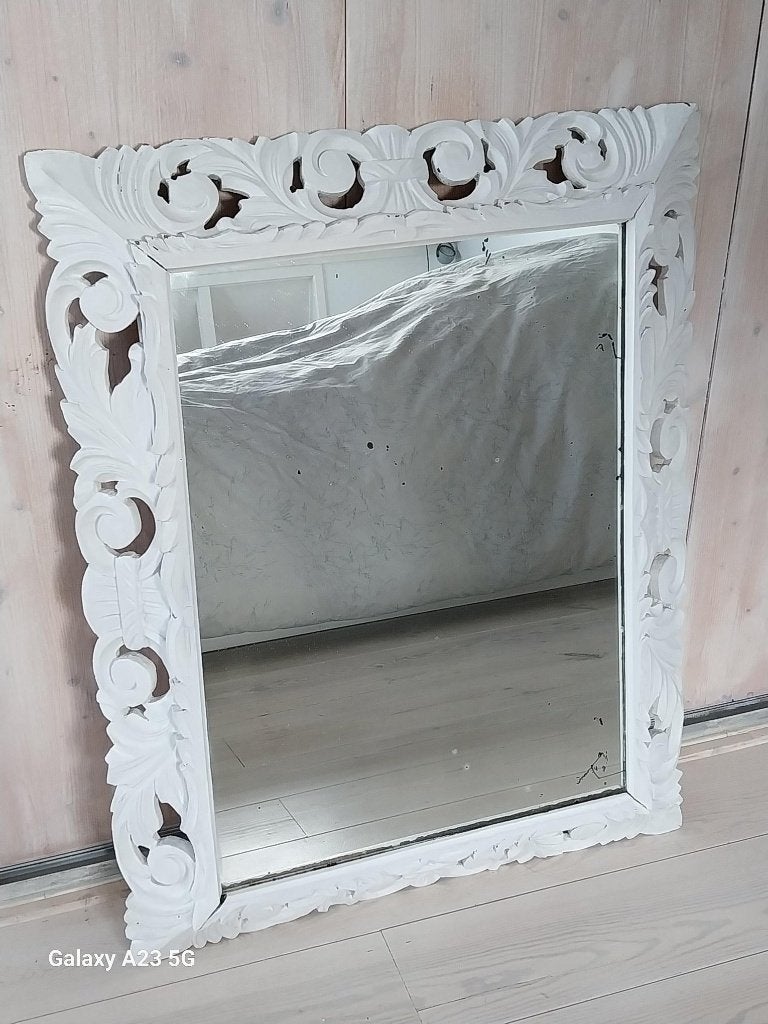 Grote antieke barok spiegel gesneden hout 100 cm, Antiek en Kunst, Ophalen, Rechthoekig, 50 tot 100 cm, 100 tot 150 cm