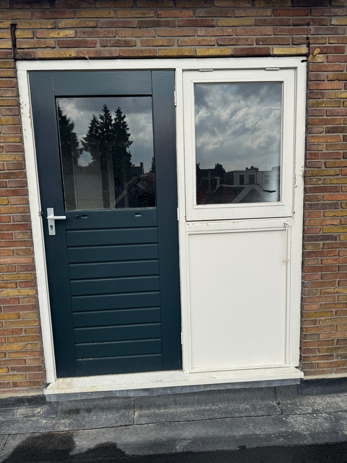 houten deur met enkelglas en lamellen balkondeur en raam, Gebruikt, Minder dan 80 cm, Ophalen of Verzenden, Buitendeur